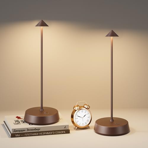Cordless Table Lamps Rechargeable, 6000mAh LED Battery Operated Desk Lamp, Portable Outdoor Waterproof Touch Stepless Dimmable Wireless Table Light for Dining Restaurant Home Patio (Brown-2PC) by KanweisArtLighting