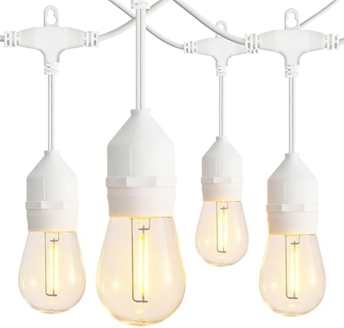 Banord Outdoor String Lights, 48FT Waterproof Patio Lights with 1W Dimmable LED Bulbs, White Hanging String Lights for Outdoor Backyard, Garden, Deck, Porch, Gazebo, Balcony, Camping, Party by Banord