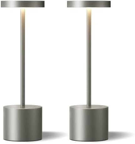 Kakanuo Grey Rechargeable Cordless Lamp - Touch Control, 3 Color Temperature, Wireless Battery Operated Lamps, Stepless Dimmable, Set of 2 by KakanuoLightings