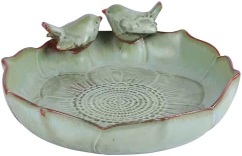 Ceramic Bird Bath Bowl with Perched Birds - Premium Outdoor Tabletop Birdbath Basin in Weather-Resistant Glaze - Usable on Ground, Deck or Tabletop by UANYEMON