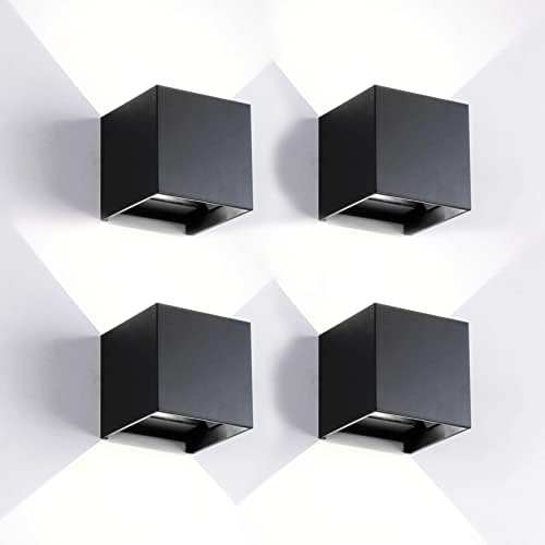 Mille Lucciole 4 Pack Outdoor Wall Lights Exterior/Interior LED Wall Sconces IP65 Waterproof Square Aluminum Wall Lamps Outdoor Lighting Fixture Up and Down Lights Modern Black 12W 6500K Cold Lights by MilleLucciole