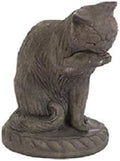 Solid Rock Stoneworks Large Cat Licking Paw Stone Statue 16in Tall Dark Graphite Color by SolidRockStoneworksLLC