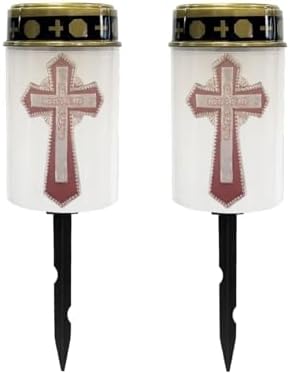Poceacles Cross Solar Lights Waterproof Solar Garden Lights Cemetery Solar Outdoor Lights Outdoor Stake Automatic Solar Lantern for Cemetery Grave Decoration, Red Gothic Cross, Pack of 2 by Poceacles