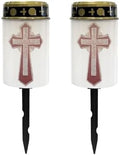 Poceacles Cross Solar Lights Waterproof Solar Garden Lights Cemetery Solar Outdoor Lights Outdoor Stake Automatic Solar Lantern for Cemetery Grave Decoration, Red Gothic Cross, Pack of 2 by Poceacles