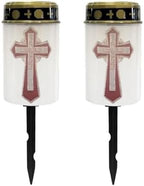 Poceacles Cross Solar Lights Waterproof Solar Garden Lights Cemetery Solar Outdoor Lights Outdoor Stake Automatic Solar Lantern for Cemetery Grave Decoration, Red Gothic Cross, Pack of 2 by Poceacles