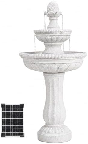 XBrand 39" 2-Tier Outdoor Freestanding Solar Water Fountain - Classic Design, White Resin Bird Bath with Pump - Ideal for Yard, Lawn and Garden, Porch Décor by XBrandHomeGarden