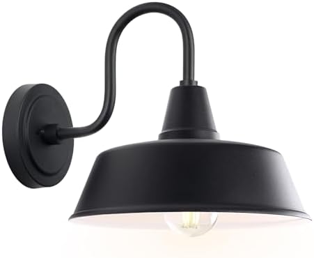 Matte Black Outdoor Gooseneck Barn Light for Porch, 10 Inch Dome Farmhouse Exterior Wall Lighting with Wall Mount, Outside Wall Sconce Light Fixture for House Porch Garage by GOALPLUS