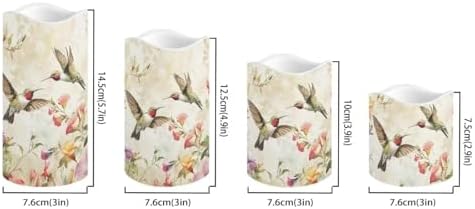 Hummingbird Floral Battery Operated Candles Set of 4 Flickering Flameless Candles with Remote and Timer Color Changing LED Electric Pillar Candles for Home Farmhouse Living Room Decor - Image 2