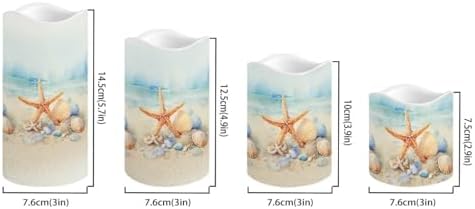 LED Light Candles for Home Decor, 4 Pcs Battery Operated with Color Changing Timer Remote, Flameless, Flickering, Fake Pillar Candles, Tea Lights, Table Decorations, Beach Starfish - Image 2