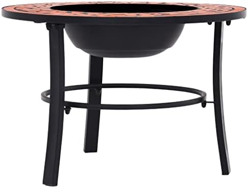 Mosaic Fire Pit Terracotta 26.8" Ceramic Steel Bowl with Three-Leg Stand, Round Tabletop for Drinks, Ideal for Garden Patio Campfire BBQ Burning Wood Logs Charcoal - Image 3