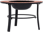 Mosaic Fire Pit Terracotta 26.8 Inch Ceramic Steel Bowl for Garden Patio Camping, Three-Leg Stand with Grid Tabletop for BBQ and Warmth - Image 3