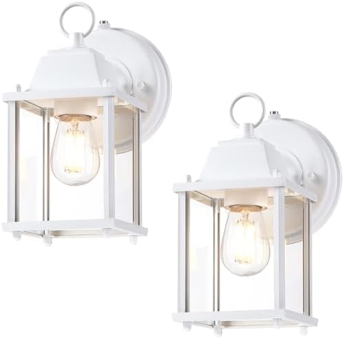 LIT-PaTH Outdoor Wall Light Fixture, Aluminum Glass, White, 2 Pack by LIT-PaTH