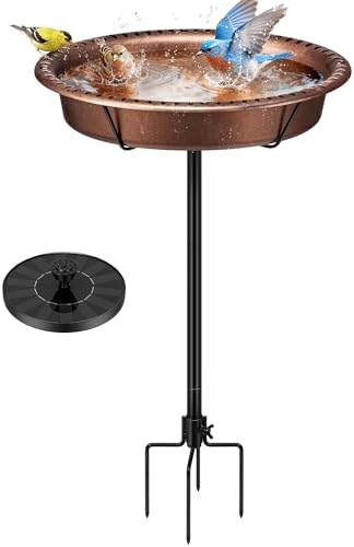 VIVOHOME Oval Bird Bath with Solar Fountain and Metal Ground Stake, Bronze by VIVOHOME