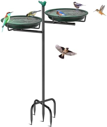 Metal Bird Bath for Outside, Vintage Freestanding Birdbaths Feeder Bowl, Stable & Easy to Clean Birdfeeder for Outdoors Garden Yard Lawn Decor (Retro Green) by VeyFolzinst
