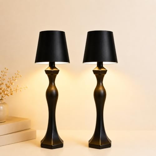 2 Pack Cordless Table Lamps, 5200mAh Rechargeable Battery Operated Lamp, Portable Outdoor Desk Light with 3 Color & Stepless Dimming Touch Control for Bedroom, Patio, Restaurant, Dining Room (Black) by Unknown
