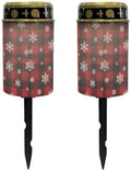 Poceacles Flameless Candle Solar Powered Grave Outdoor Lights Cemetery Candle Flameless Fake LED Pillar Lights Outdoor Christmas Decoration, Christmas Plaid Snowflake Red Black, 2 Pcs by Poceacles