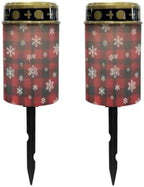 Poceacles Flameless Candle Solar Powered Grave Outdoor Lights Cemetery Candle Flameless Fake LED Pillar Lights Outdoor Christmas Decoration, Christmas Plaid Snowflake Red Black, 2 Pcs by Poceacles