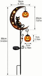 Solar Halloween Black Cat & Pumpkin Moon Garden Stake Light, Waterproof Metal Black Cat Yard Ornament with Hanging Pumpkin Lantern, Outdoor Spooky Decor for Garden, Patio, Lawn, Pathway - Image 4