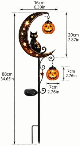 Solar Halloween Black Cat & Pumpkin Moon Garden Stake Light, Waterproof Metal Black Cat Yard Ornament with Hanging Pumpkin Lantern, Outdoor Spooky Decor for Garden, Patio, Lawn, Pathway - Image 4