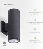 ASD 2 Light Cylinder Outdoor Sconce Lights, Black 120W E26 ETL - Image 3