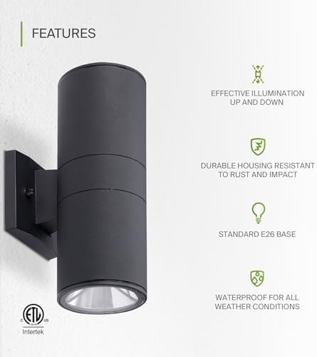 ASD 2 Light Cylinder Outdoor Sconce Lights, Black 120W E26 ETL - Image 3