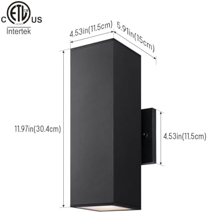 mirrea 12" Modern Outdoor Porch Light in 2 Lights, Matte Black, 1 Pack - Image 2