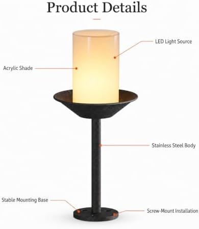 Hardwired Outdoor Bollard Light, 3000K Cylinder Shade Garden Fixture - Image 4