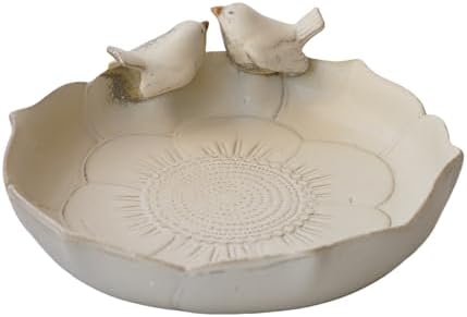 Ceramic 9.45 inch Beige Heavy Duty Ground Wild Bird Bath Bowl or Feeder for Outdoor Garden, Bowl Only by Yeaco