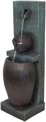 Alpine Corporation TZL388 32" 3 Tier Jar Fountain with LED Lights, Elegant Outdoor Water Feature for Garden, Patio, Backyard, Home Décor, Ceramic Water Fountain & Landscape Decorations, Gray by Unknown