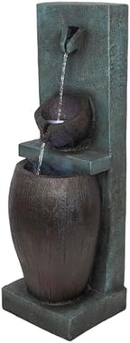 Alpine Corporation TZL388 32" 3 Tier Jar Fountain with LED Lights, Elegant Outdoor Water Feature for Garden, Patio, Backyard, Home Décor, Ceramic Water Fountain & Landscape Decorations, Gray by Unknown