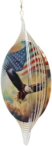 3D Wind Spinner 12" (30cm) Large Stainless Steel, Mirror Reflective Bald Eagle USA Flag, Smooth Spinning Kinetic Metal Garden Decor for Outdoor Indoor Patio Balcony Yard - Image 2