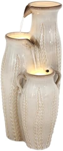 30" Ceramic Vase Water Fountain Outdoor with LED Lights, Cream Ivory - Image 2