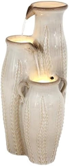 30" Ceramic Vase Water Fountain Outdoor with LED Lights, Cream Ivory - Image 2