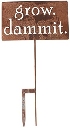 Grow. Dammit. Metal Garden Stake 20 to 28 Inches Tall (Large 28", Naturally Rusted) - Image 2