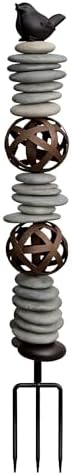 Garden Totem Sculpture with Cast Iron Bird – Natural River Rock Rustic Garden Decor, Outdoor Yard Art Garden Stake for Lawn, Patio & Cottage Garden 32 Inch by Wensign