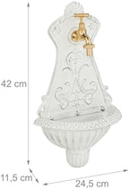 Relaxdays Wall Fountain, Antique Design, Basin & Tap, Water, for Garden & Patio, 42 x 24.5 x 11.5 cm, Cast Iron, White, Brass - Image 4