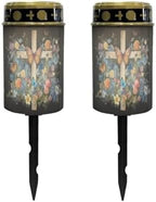 Poceacles Cross Solar Lights Outdoor for Cemetery Grave Solar Lights Outdoor Waterproof Decorative Flameless Candle for Cemetery Garden Backyard Outdoor Decor, Butterfly Floral Cross Black, Pack of 2 by Poceacles