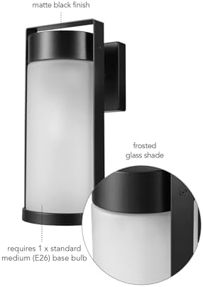 Globe Electric 60000165 1-Light Outdoor Wall Sconce, Matte Black, Frosted Glass - Image 7