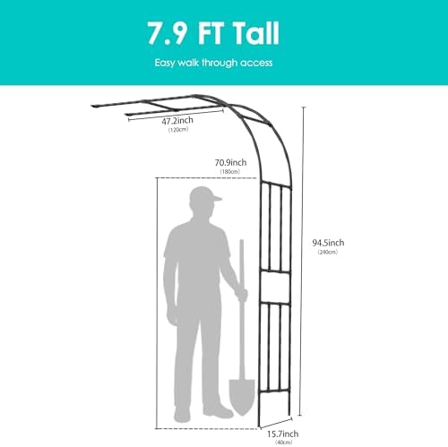 Twira Half Garden Arch Trellis, 7.9FT Tall Pre-Assembled Metal Arbor Black - Image 2