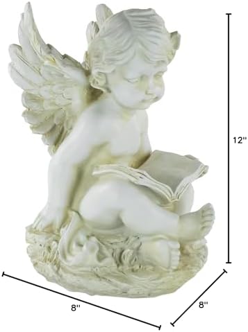 Northlight Heavenly Gardens Distressed Sitting Cherub Angel with Book Outdoor Patio Statue, 12", Distressed Ivory White - Image 7