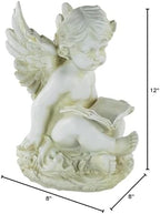Northlight Heavenly Gardens Distressed Sitting Cherub Angel with Book Outdoor Patio Statue, 12", Distressed Ivory White - Image 7