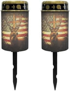 Poceacles Deer American Flag Vintage Pattern Solar Lights Outdoor Solar Powered Outdoor Cemetery Stake Candle Grave Lamp Landscape Lighting Waterproof Grave Flameless Candle, Pack of 2 by Poceacles