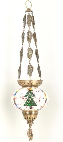 DEMMEX Turkish Moroccan Colorful Mosaic Christmas Theme Holidays Hanging Candle Holder Lantern with Handmade Colorful Mosaic Glass Globe and Metal Leaf Chains, 24" (Xmas 2025) - Image 3