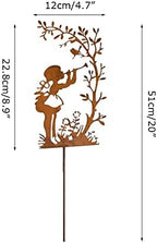 Metal Girl and Cat Decorative Garden Stakes,Rust Outdoor Garden Decor for Lawn Garden Yard Patio (Girl Playing Flute) - Image 2