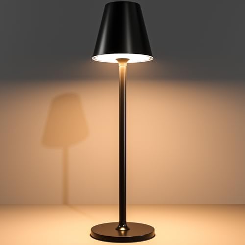 Timjorman Modern LED Cordless Table Lamp, 4000mAh Rechargeable Battery, 3 Level Brightness Night Light, Metal Shell, Minimalist Design, for Couples Dinner/Coffee Table/Restaurant/Bedroom, Black by Timjorman