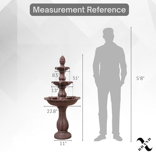 XBrand 51" 3-Tier Outdoor Waterfall Fountain, Freestanding Resin Water Feature with Pump, Cascading Water Design for Garden, Patio & Yard, Brown - Image 6