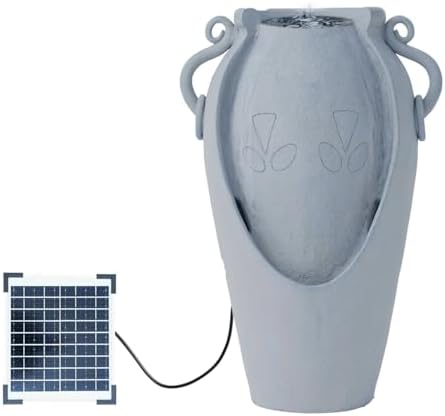 XBrand 34" Solar Pot Fountain, Amphora-Inspired Design, Outdoor Water Fountain, Polyresin, Gray by XBrandHomeGarden