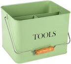 Garden Tool Organizer, Metal Tool Caddy with 3 Compartments, Portable Garden Tool Basket with Handle, Gardening Tool Kit Holder Empty, Garden Tool Storage for Indoor and Outdoor Use - Green by Xbopetda