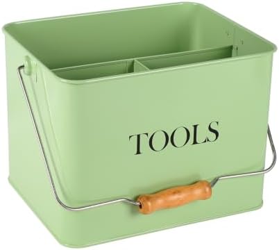 Garden Tool Organizer, Metal Tool Caddy with 3 Compartments, Portable Garden Tool Basket with Handle, Gardening Tool Kit Holder Empty, Garden Tool Storage for Indoor and Outdoor Use - Green by Xbopetda
