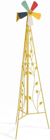 6FT Windmill for Yard Garden Decoration, Heavy Duty Outdoor Wind Mills, Large Metal Outdoor Windmill, Weather Resistant, with Weather Vanes, Yellow by EPOFIT